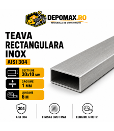 Teava rectangulara inox AISI 304, 30 x 10 x 1 mm, 6 metri